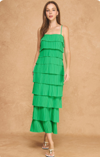 Layered Midi Dress-Green