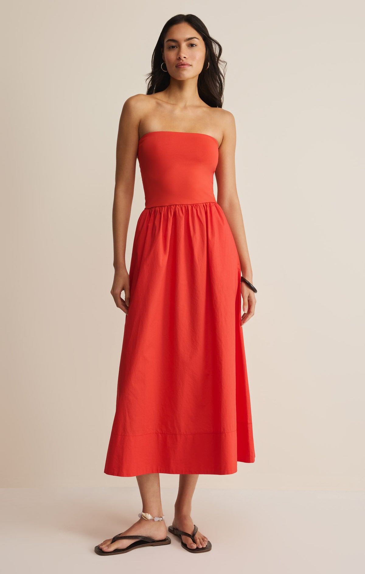 Sunsought Strapless Midi Dress-Lychee