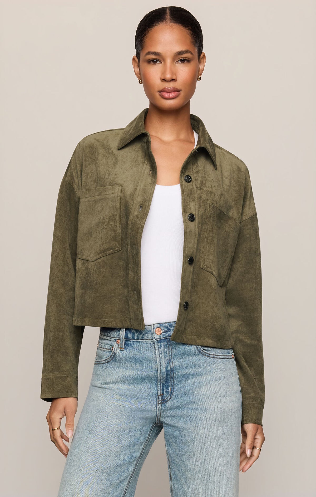 Z Supply All Day Cropped Suede Jacket -Olive
