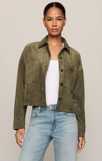 Z Supply All Day Cropped Suede Jacket -Olive