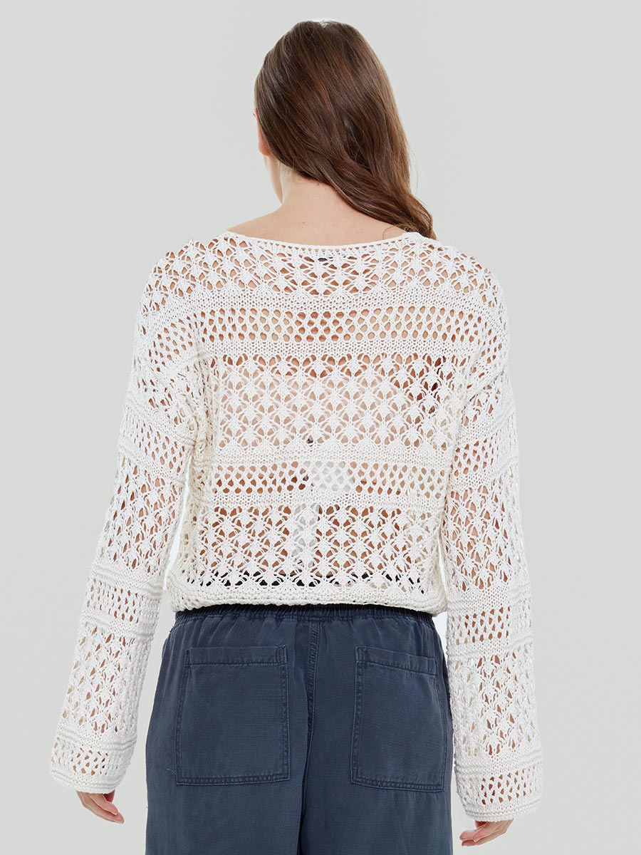 DEX Lace Up Crochet Sweater-Off White