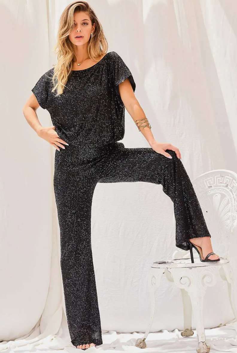 MS Straight Sequin Pant-Black