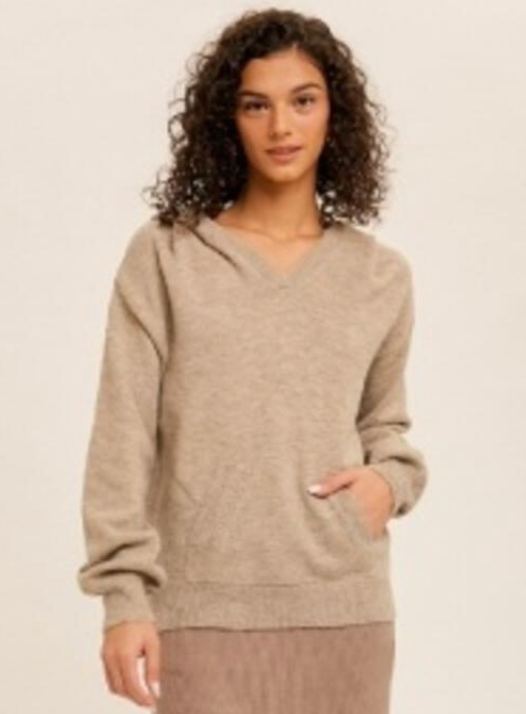 H&T Pointelle Hoodie Sweater-Sand