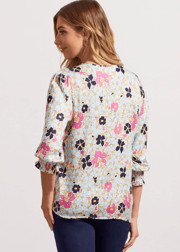 TRBL Floral Blouse w/Smocked Cuff