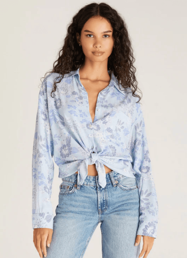 Zsup Floral Button up Top-Blue