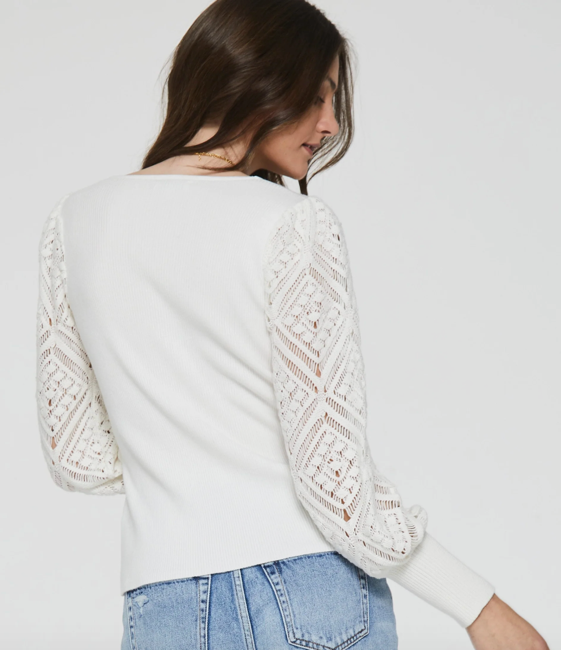 AL Crochet Sleeve Sweater-Ivory