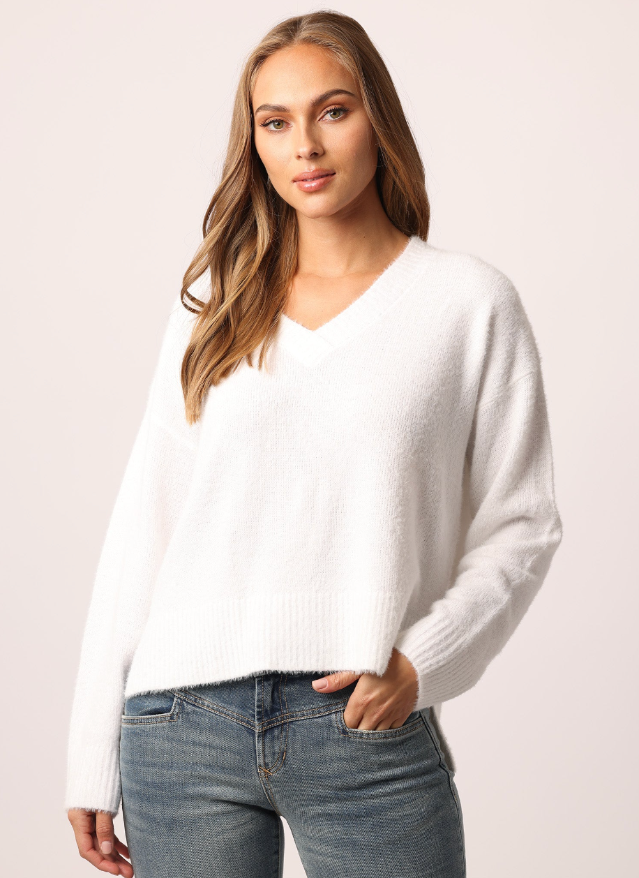 AL Cozy White Vneck Sweater