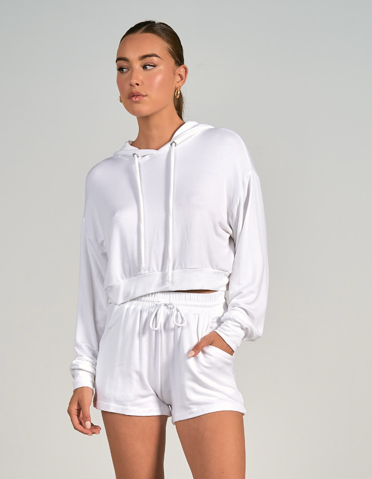 ELN White Cropped Hoodie