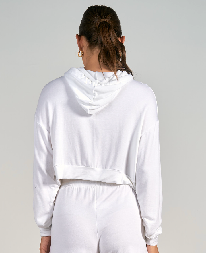 ELN White Cropped Hoodie