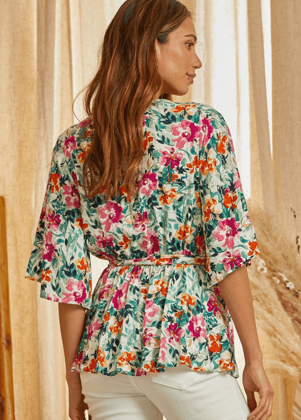 AND Multi Floral Cinched Wrap Top