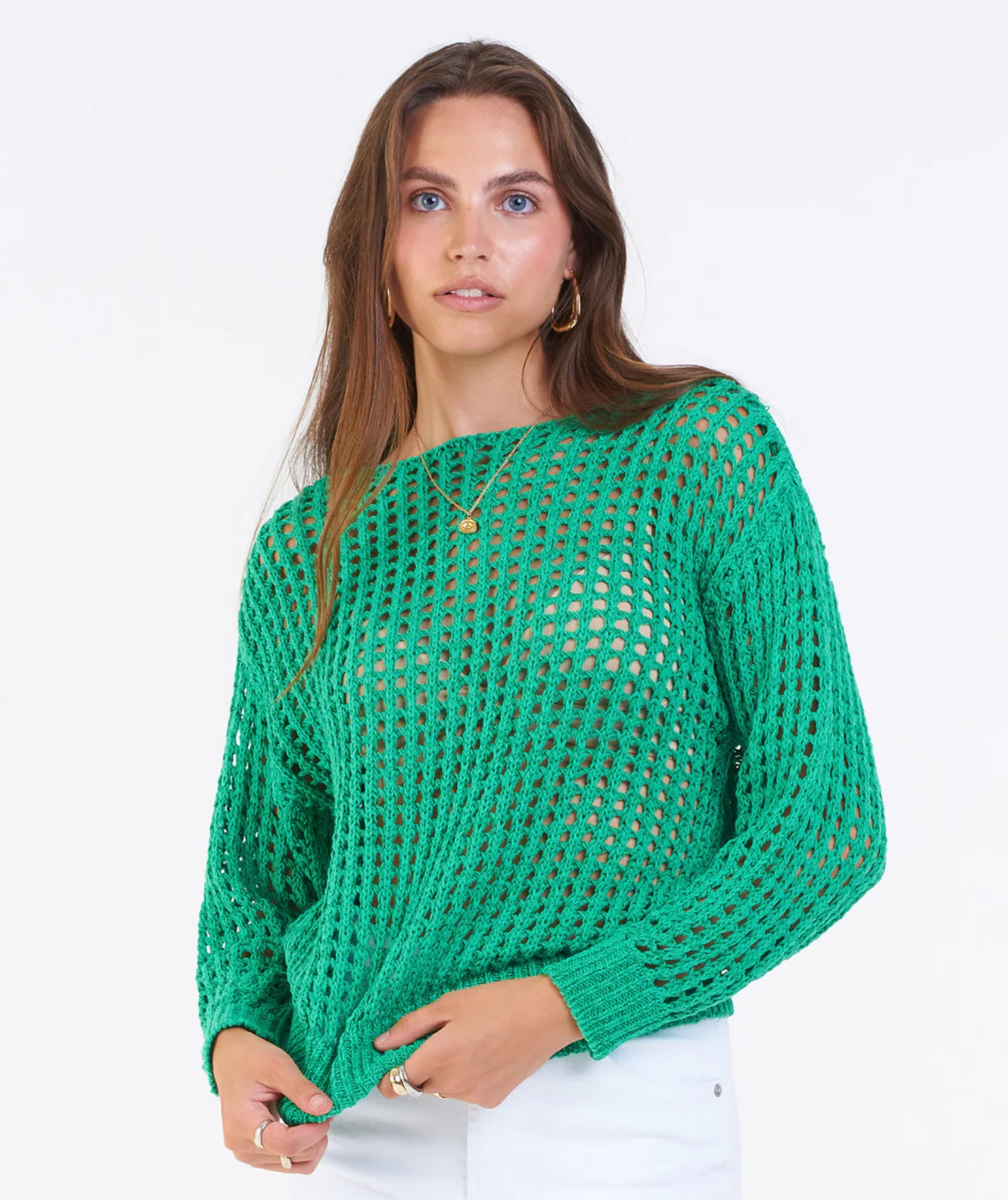 DJ Wanda Open Knit Sweater-Green