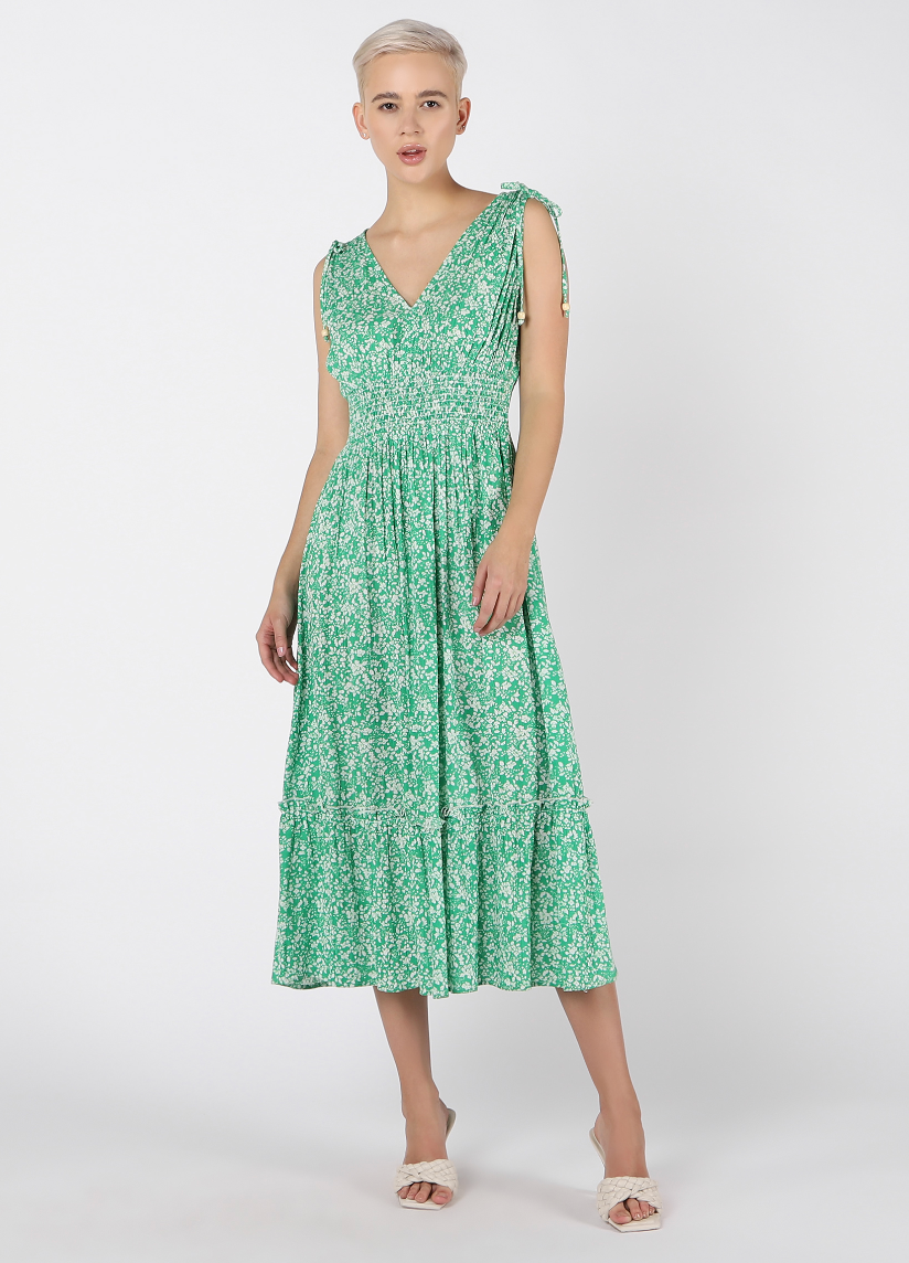 Dex Floral Print Dress-Green