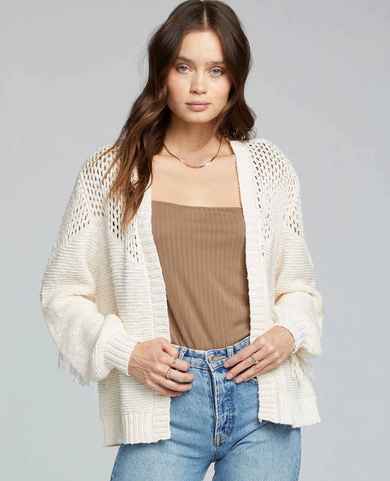 SWL Sweater Cardi w/Fringe-Cream