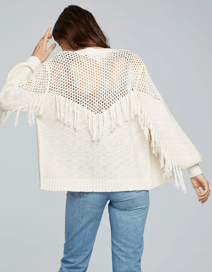 Saltwater Luxe Rillo Sweater Cardigan w/Fringe Cream – Style Saltwater Luxe Rillo Sweater Cardigan w/Fringe Cream – Style