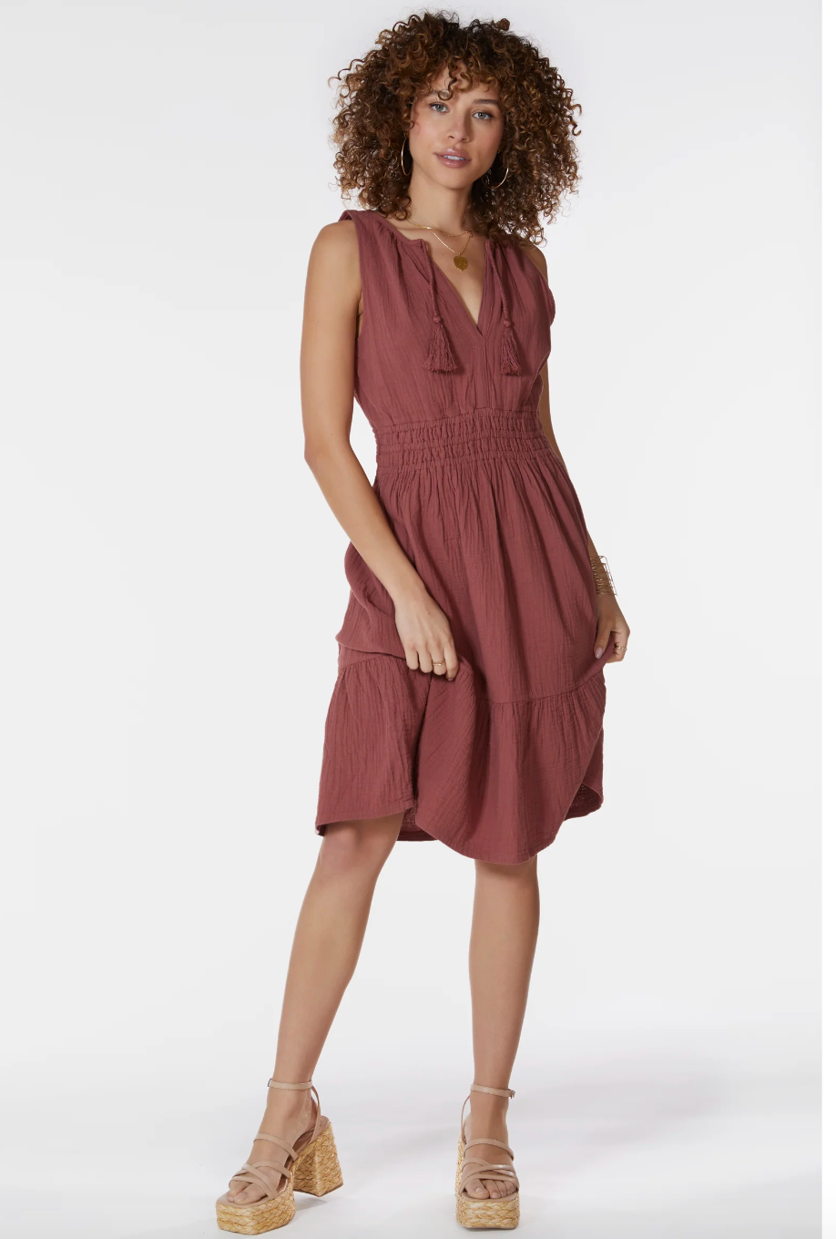 Bobi Rustic Red Ruffle Dress