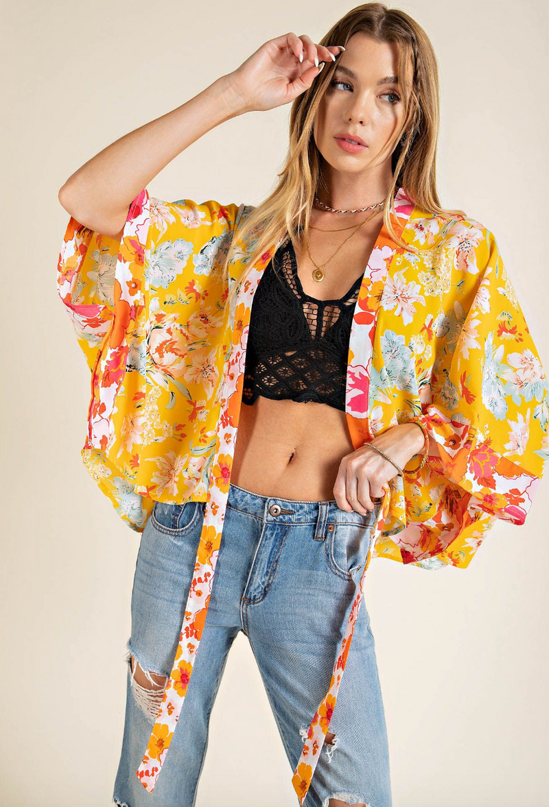 KOR Floral Tie Front Kimono