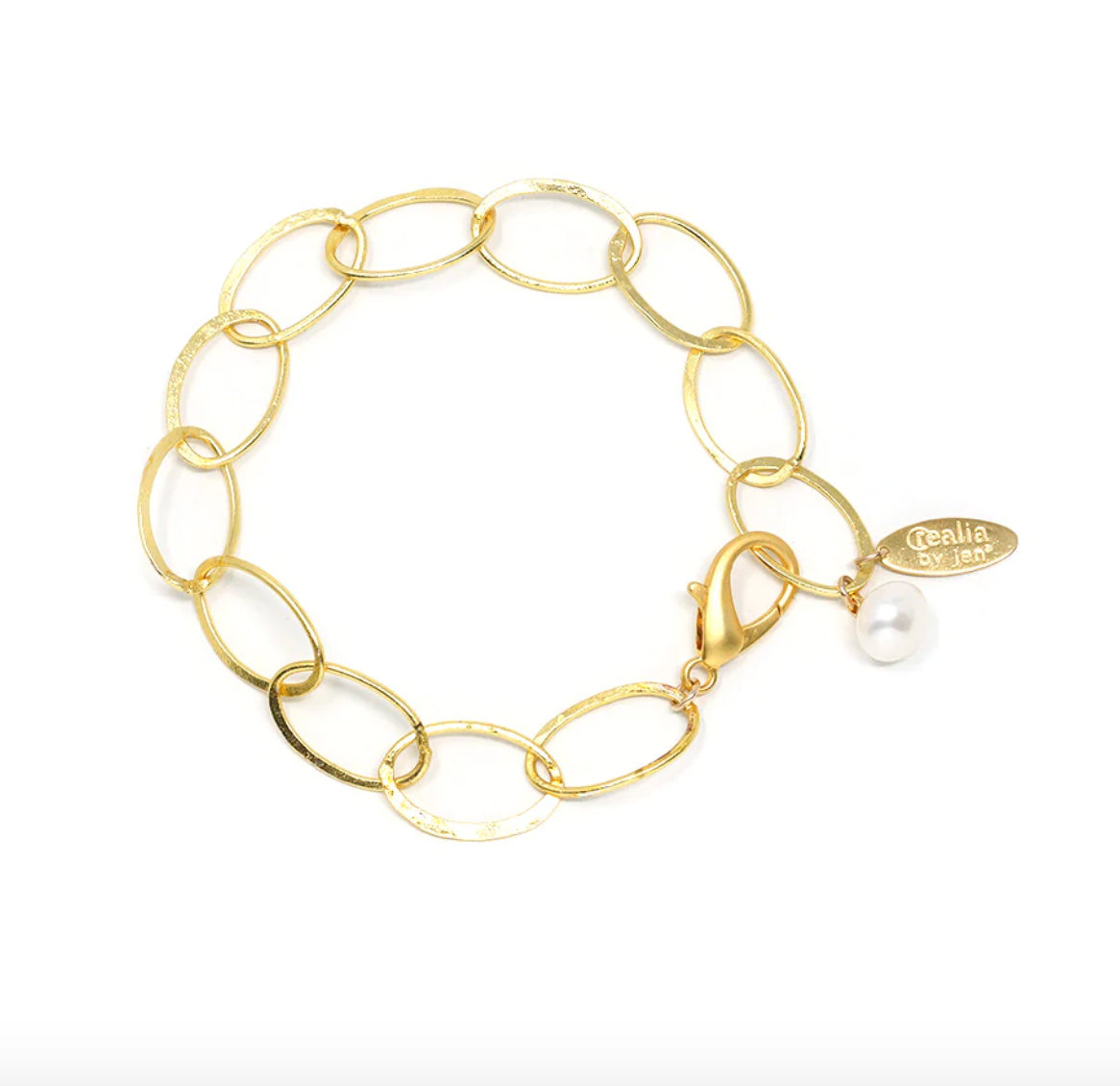 JEN Matte Gold Link w/Pearl Bracelet