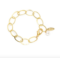 JEN Matte Gold Link w/Pearl Bracelet