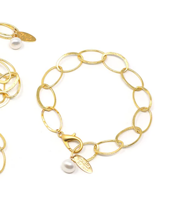 JEN Matte Gold Link w/Pearl Bracelet