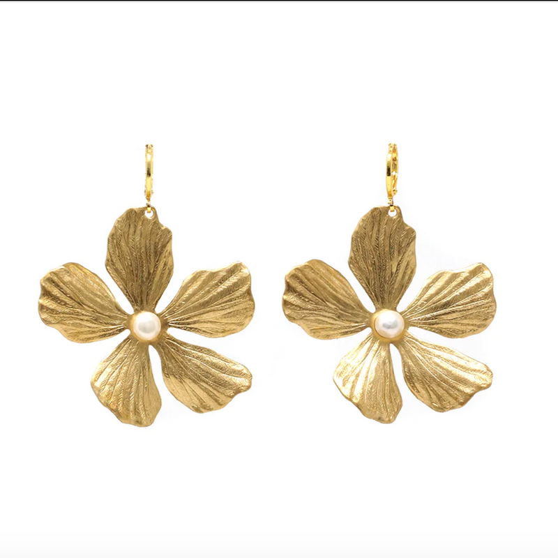 JEN Gold/Pearl Flower Earring