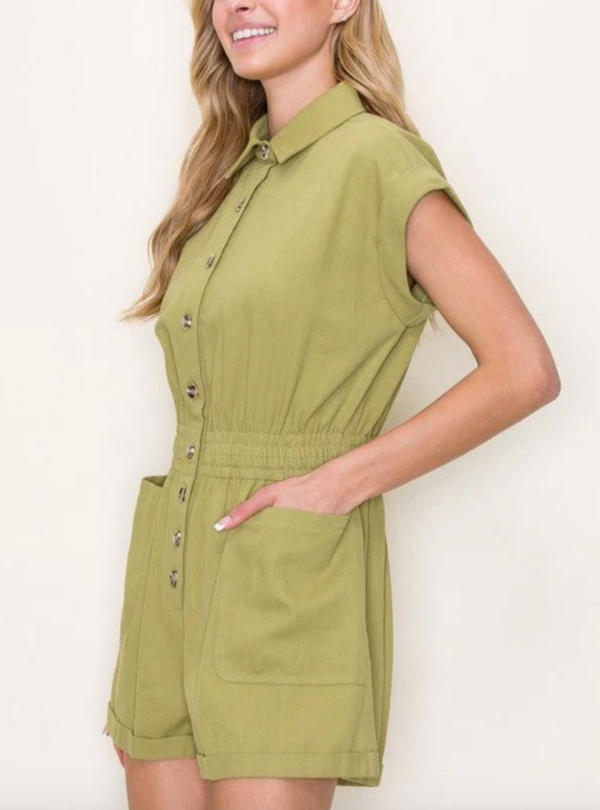 STC Collared Romper-Apple Green
