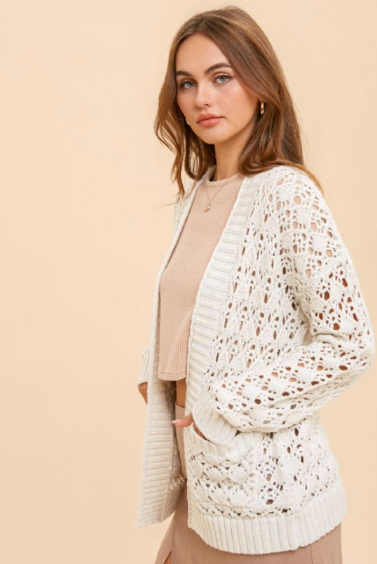 H&T Open Front Knit Cardi-Ivory