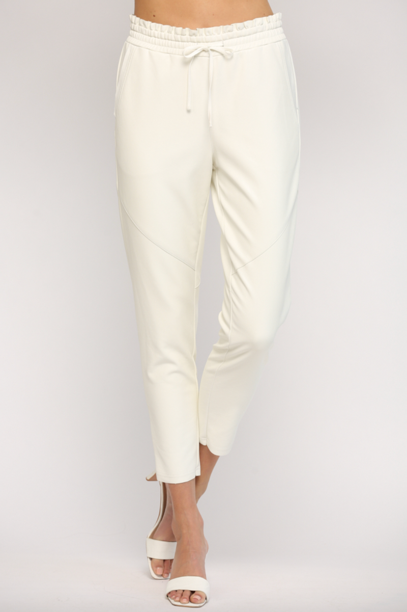 Fate Cinched Waist Leather Pant-White