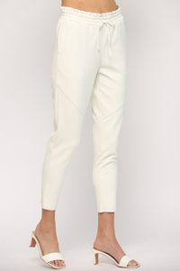 Fate Cinched Waist Leather Pant-White